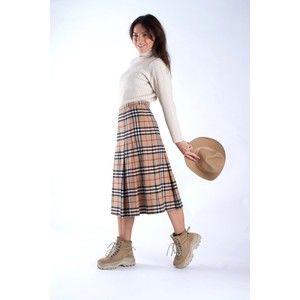 Burberry Vintage Women's Brown Wool Nova Check Plaid Pleated Skirt Size 8